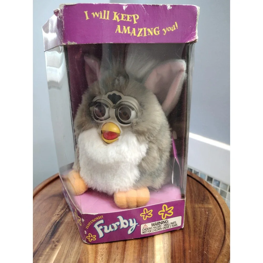 Vintage 1998 Furby Grey and White Church Mouse In Original Box